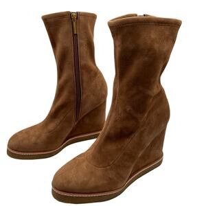 Veronica Beard Women 9.5 Arlo Suede Leather Wedge Boots Hazelwood Tan Brown NWOT